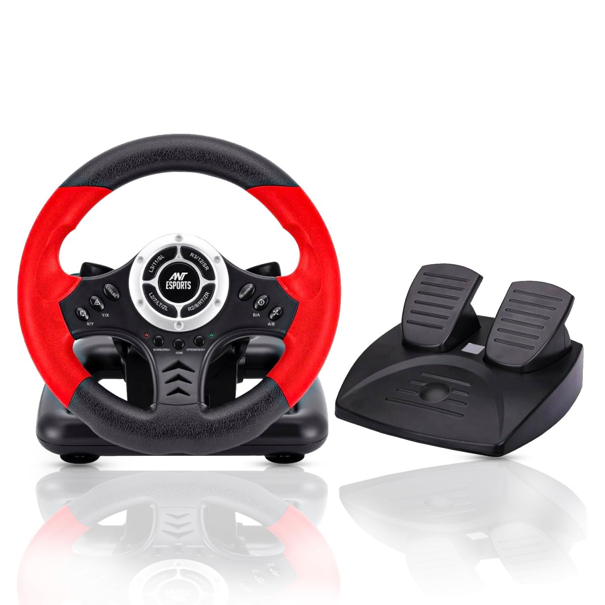 Ant Esports GW170 Competition Racing Steering Wheel with Universal USB Port and with Pedal, Suitable for PC, PS3, PS4, Xbox One, Xbox Series S&X, Nintendo Switch and Android TV – Red Black