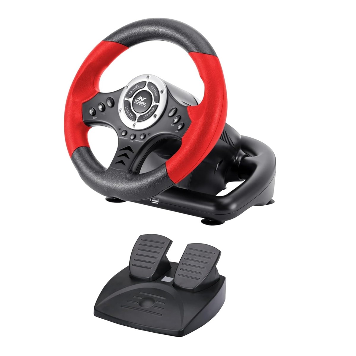 Ant Esports GW170 Competition Racing Steering Wheel with Universal USB Port and with Pedal, Suitable for PC, PS3, PS4, Xbox One, Xbox Series S&X, Nintendo Switch and Android TV – Red Black