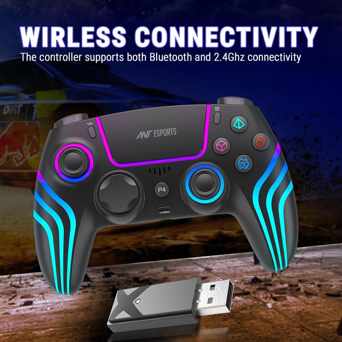 Ant Esports Gp400 Rgb Wireless Controller For Pc / Ps4 / Ps3 / Switch/Android/Ios With Double Shock, Six- Axis Sensor, Turbo Function, Upto 12 Hrs. Play Time, 1000Mah Battery Black
