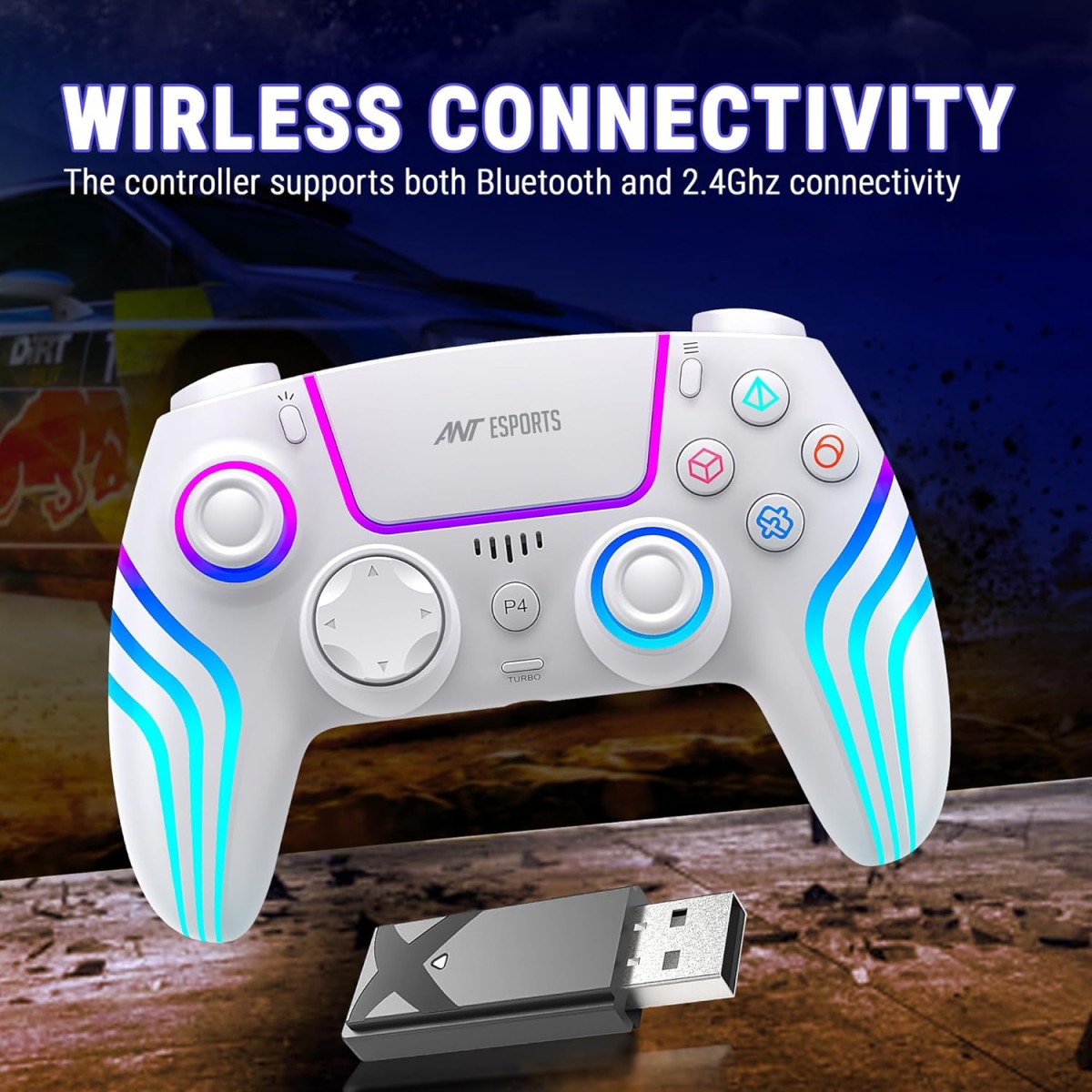 Ant Esports Gp400 Rgb Wireless Controller For Pc / Ps4 / Ps3 / Switch/Android/Ios With Double Shock, Six- Axis Sensor, Turbo Function, Upto 12 Hrs. Play Time, 1000Mah Battery Black
