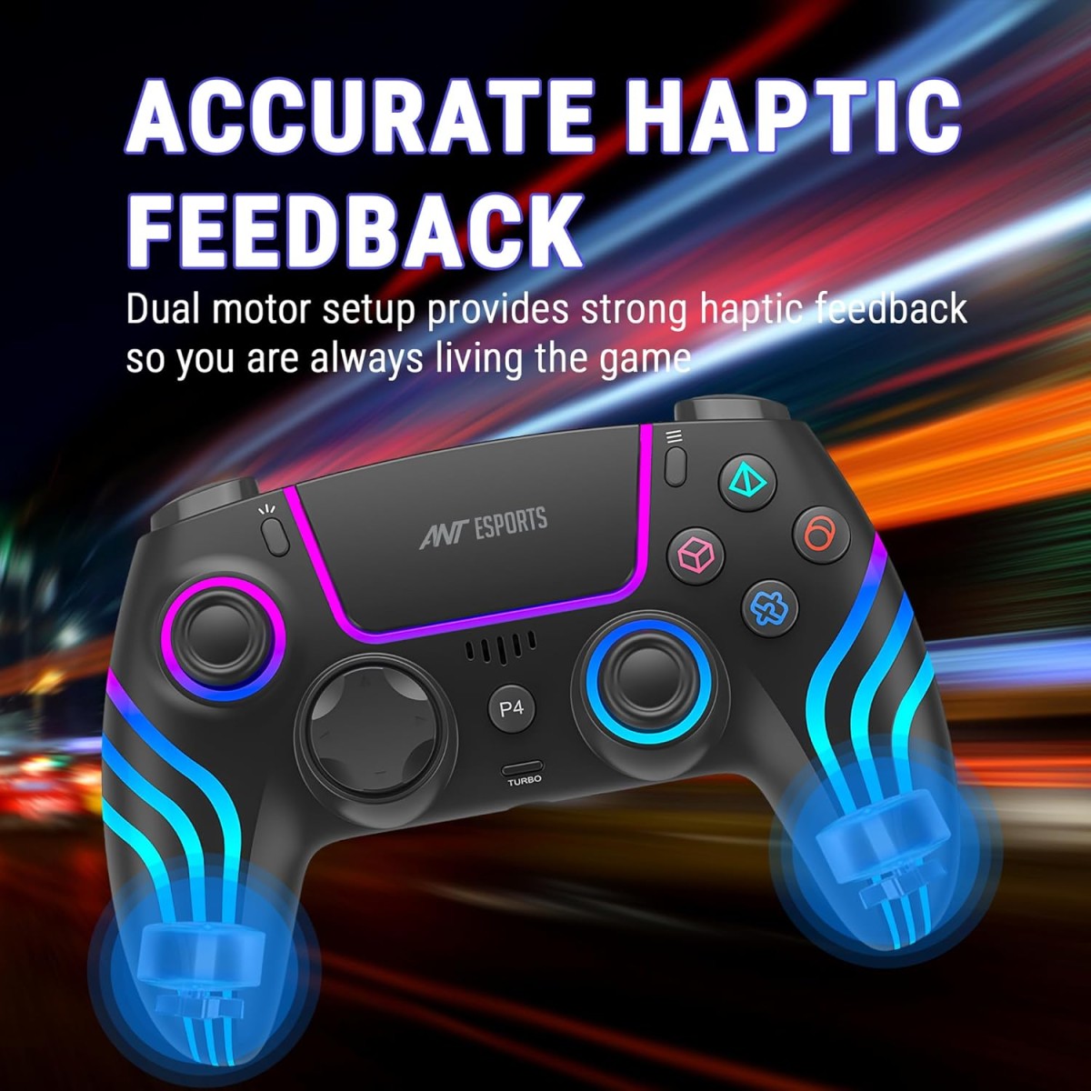 Ant Esports Gp400 Rgb Wireless Controller For Pc / Ps4 / Ps3 / Switch/Android/Ios With Double Shock, Six- Axis Sensor, Turbo Function, Upto 12 Hrs. Play Time, 1000Mah Battery Black