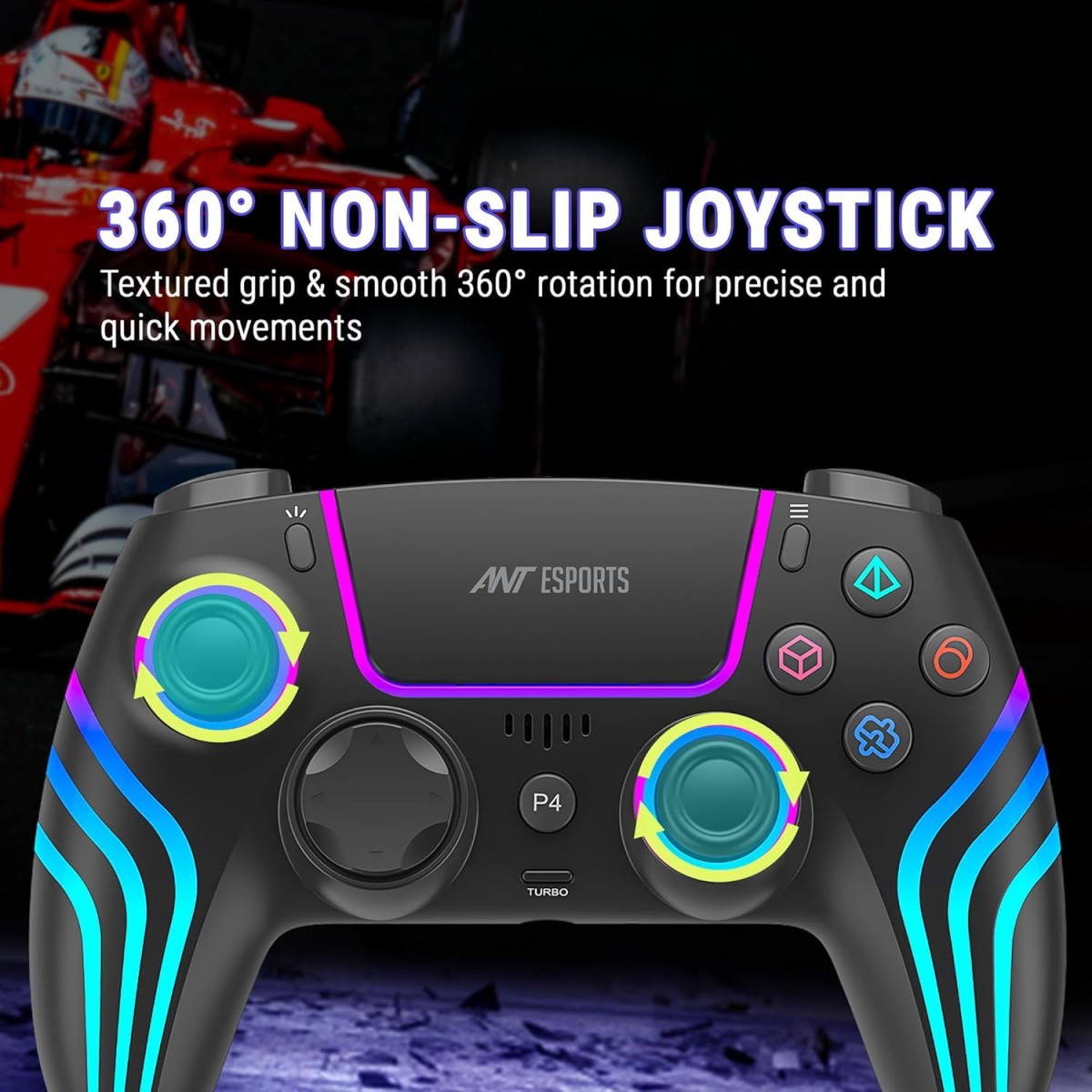 Ant Esports Gp400 Rgb Wireless Controller For Pc / Ps4 / Ps3 / Switch/Android/Ios With Double Shock, Six- Axis Sensor, Turbo Function, Upto 12 Hrs. Play Time, 1000Mah Battery Black