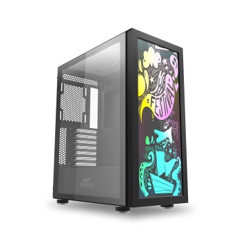 Ant Esports Graffiti Mid- Tower Computer Case/Gaming Cabinet - Black | Supports ATX, Micro-ATX, Mini-ITX | Pre-Installed 1 x 120mm Rear Fan