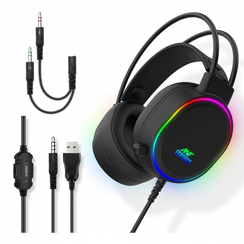 Ant Esports H1000 Pro Wired Over Ear Headphones With Mic (Black)