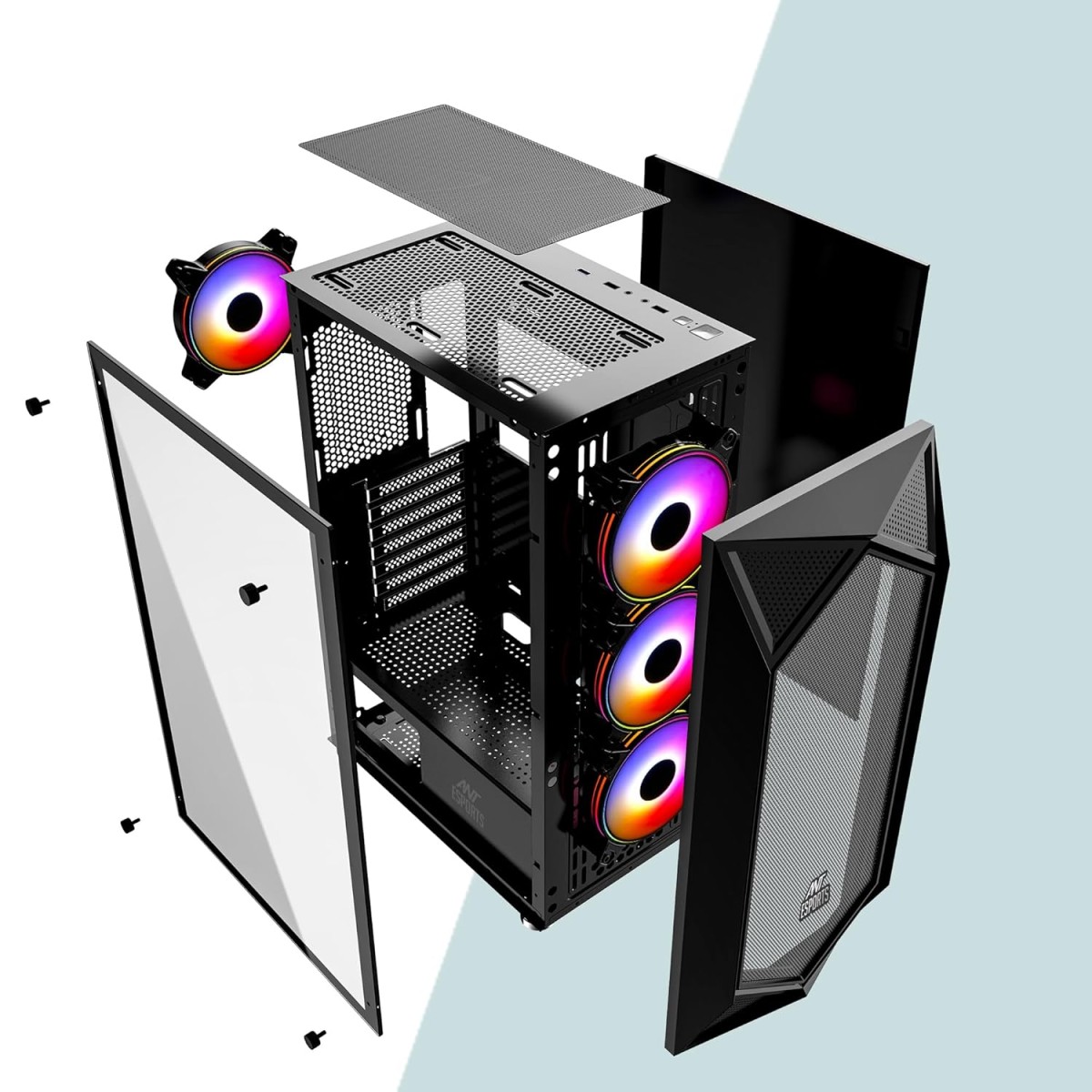 Ant Esports ICE-100 Mid-Tower Computer Case/Gaming Cabinet - Black | Supports ATX, Micro-ATX, Mini-ITX | Pre-Installed 2 x 140mm Front Fans and 1 x 140 mm Rear Fan