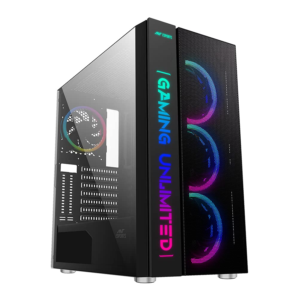 Ant Esports ICE-100 Mid-Tower Computer Case/Gaming Cabinet - Black | Supports ATX, Micro-ATX, Mini-ITX | Pre-Installed 2 x 140mm Front Fans and 1 x 140 mm Rear Fan