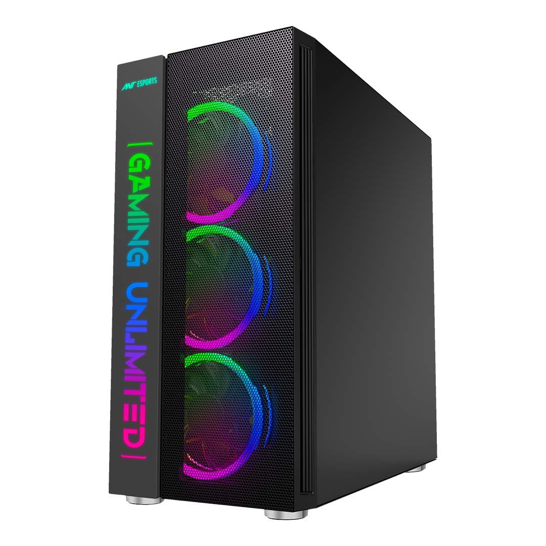 Ant Esports ICE-100 Mid-Tower Computer Case/Gaming Cabinet - Black | Supports ATX, Micro-ATX, Mini-ITX | Pre-Installed 2 x 140mm Front Fans and 1 x 140 mm Rear Fan