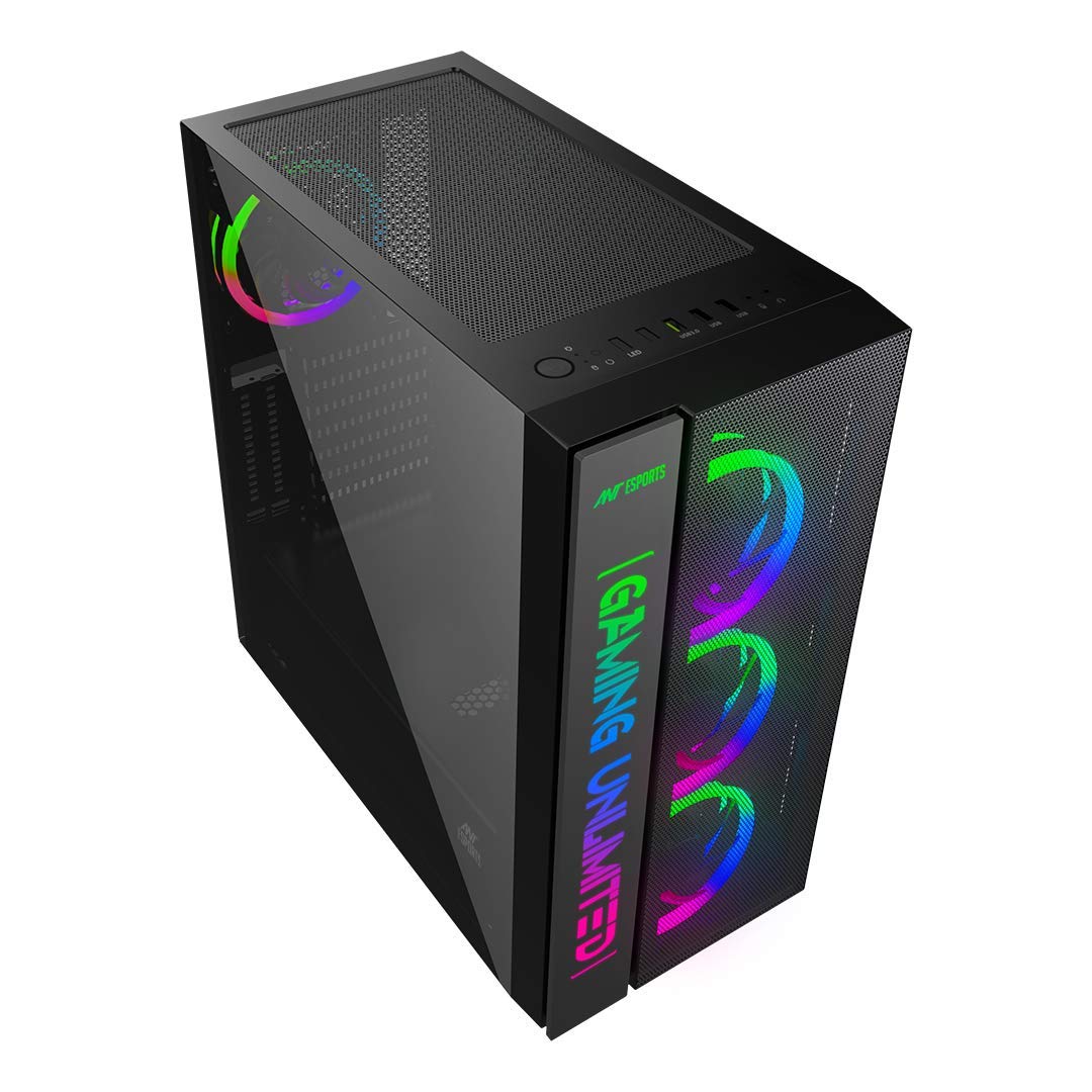 Ant Esports ICE-100 Mid-Tower Computer Case/Gaming Cabinet - Black | Supports ATX, Micro-ATX, Mini-ITX | Pre-Installed 2 x 140mm Front Fans and 1 x 140 mm Rear Fan