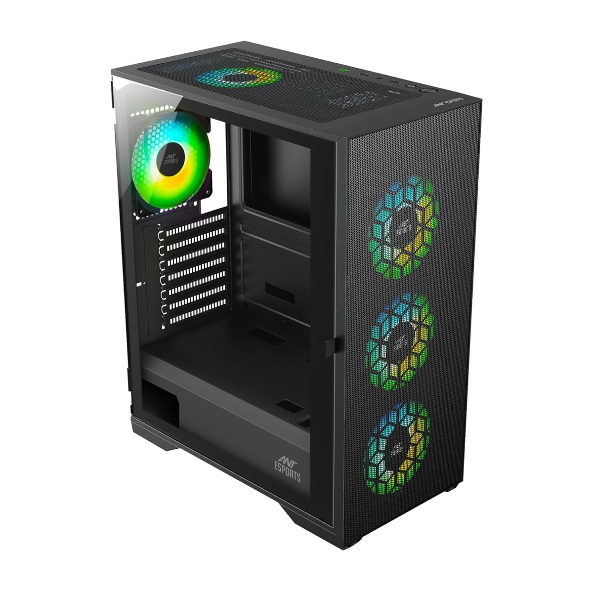 Ant Esports ICE-100 Mid-Tower Computer Case/Gaming Cabinet - Black | Supports ATX, Micro-ATX, Mini-ITX | Pre-Installed 2 x 140mm Front Fans and 1 x 140 mm Rear Fan