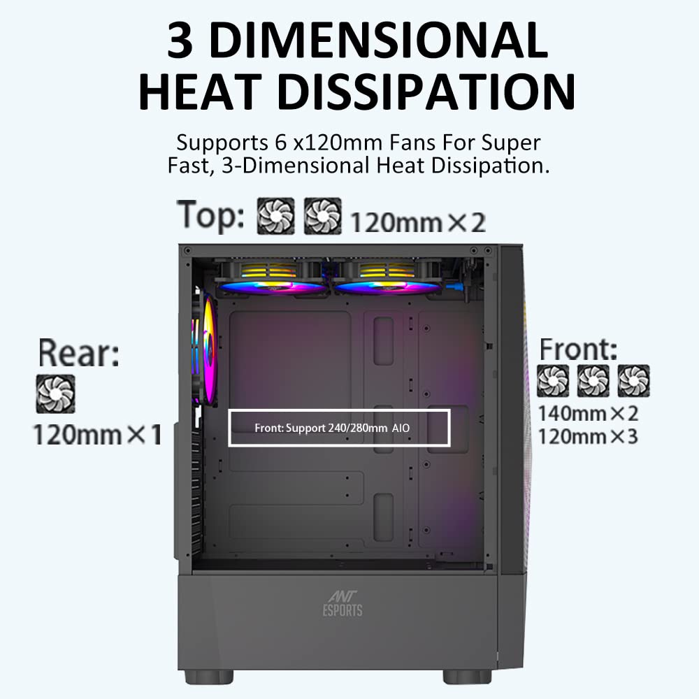Ant Esports ICE-100 Mid-Tower Computer Case/Gaming Cabinet - Black | Supports ATX, Micro-ATX, Mini-ITX | Pre-Installed 2 x 140mm Front Fans and 1 x 140 mm Rear Fan