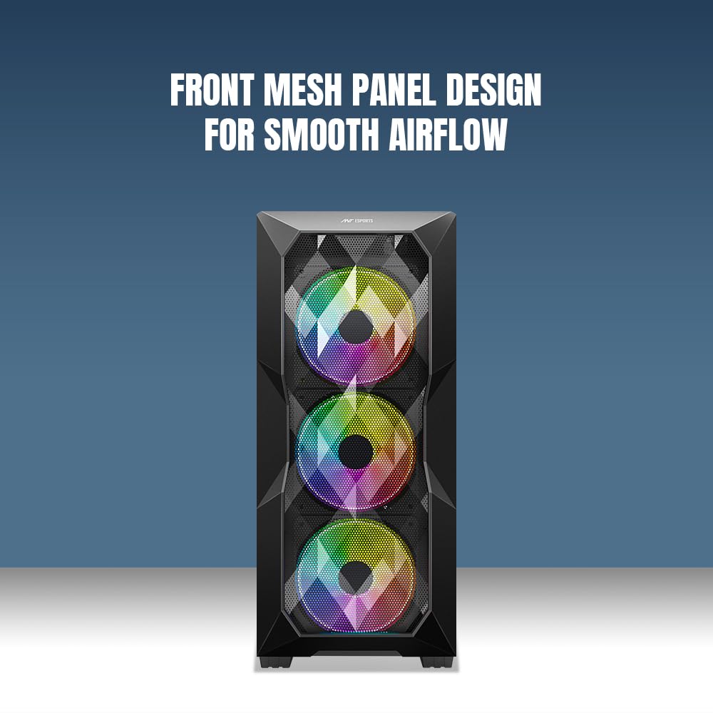 Ant Esports ICE-100 Mid-Tower Computer Case/Gaming Cabinet - Black | Supports ATX, Micro-ATX, Mini-ITX | Pre-Installed 2 x 140mm Front Fans and 1 x 140 mm Rear Fan