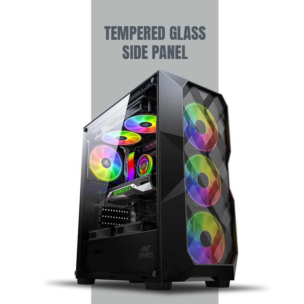 Ant Esports ICE-100 Mid-Tower Computer Case/Gaming Cabinet - Black | Supports ATX, Micro-ATX, Mini-ITX | Pre-Installed 2 x 140mm Front Fans and 1 x 140 mm Rear Fan