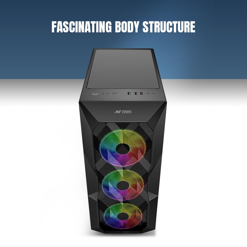 Ant Esports ICE-100 Mid-Tower Computer Case/Gaming Cabinet - Black | Supports ATX, Micro-ATX, Mini-ITX | Pre-Installed 2 x 140mm Front Fans and 1 x 140 mm Rear Fan