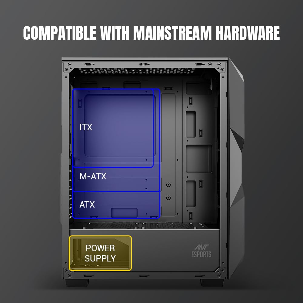 Ant Esports ICE-100 Mid-Tower Computer Case/Gaming Cabinet - Black | Supports ATX, Micro-ATX, Mini-ITX | Pre-Installed 2 x 140mm Front Fans and 1 x 140 mm Rear Fan