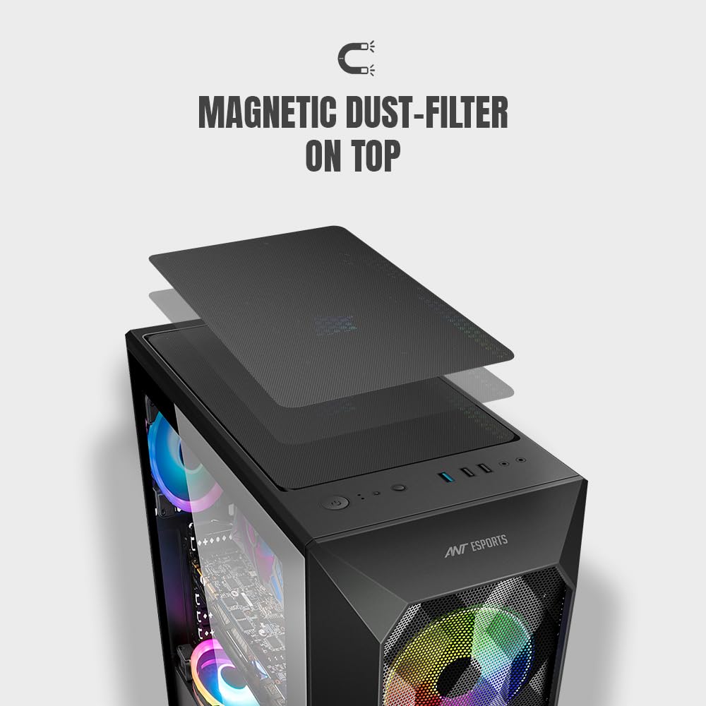 Ant Esports ICE-100 Mid-Tower Computer Case/Gaming Cabinet - Black | Supports ATX, Micro-ATX, Mini-ITX | Pre-Installed 2 x 140mm Front Fans and 1 x 140 mm Rear Fan