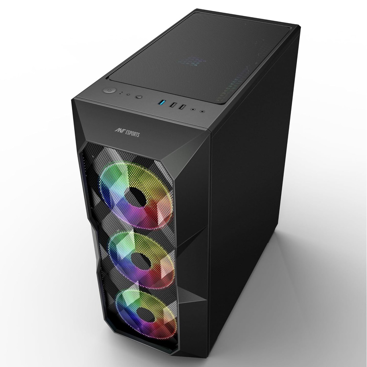 Ant Esports ICE-100 Mid-Tower Computer Case/Gaming Cabinet - Black | Supports ATX, Micro-ATX, Mini-ITX | Pre-Installed 2 x 140mm Front Fans and 1 x 140 mm Rear Fan