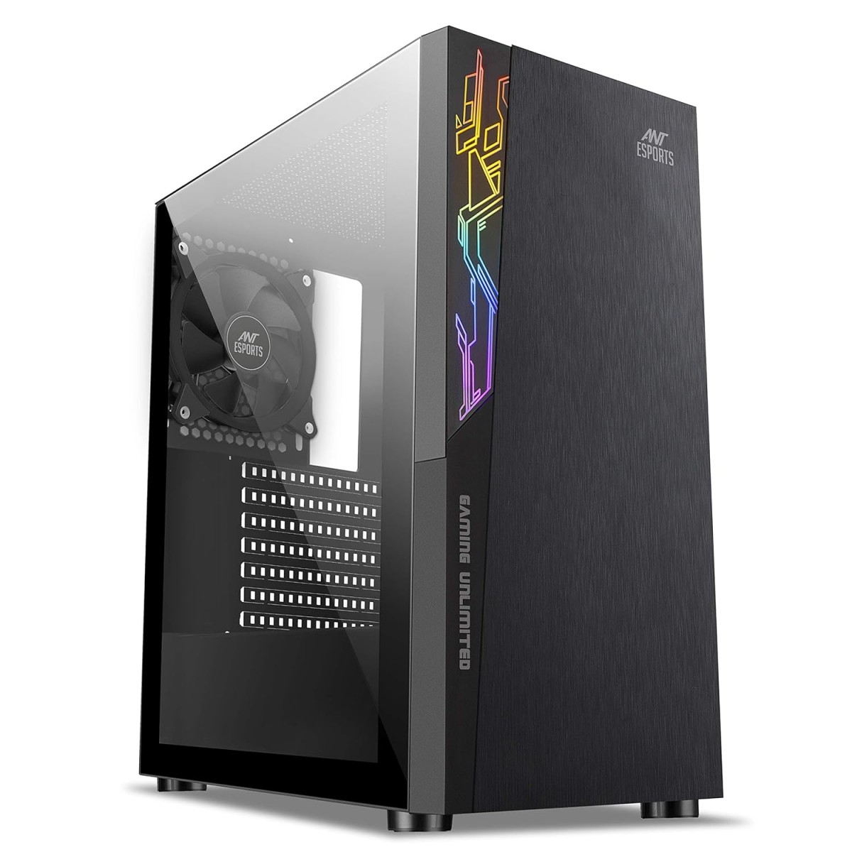 Ant Esports ICE-100 Mid-Tower Computer Case/Gaming Cabinet - Black | Supports ATX, Micro-ATX, Mini-ITX | Pre-Installed 2 x 140mm Front Fans and 1 x 140 mm Rear Fan