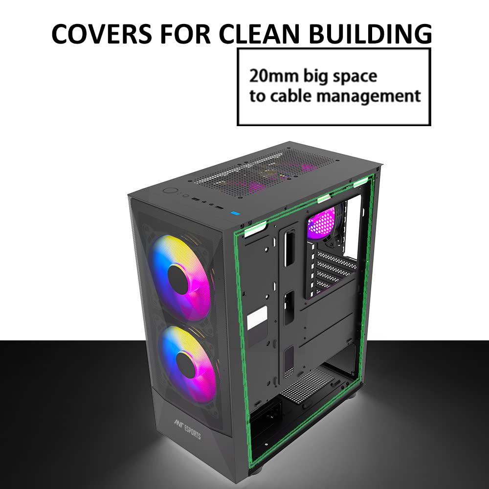 Ant Esports ICE-100 Mid-Tower Computer Case/Gaming Cabinet - Black | Supports ATX, Micro-ATX, Mini-ITX | Pre-Installed 2 x 140mm Front Fans and 1 x 140 mm Rear Fan