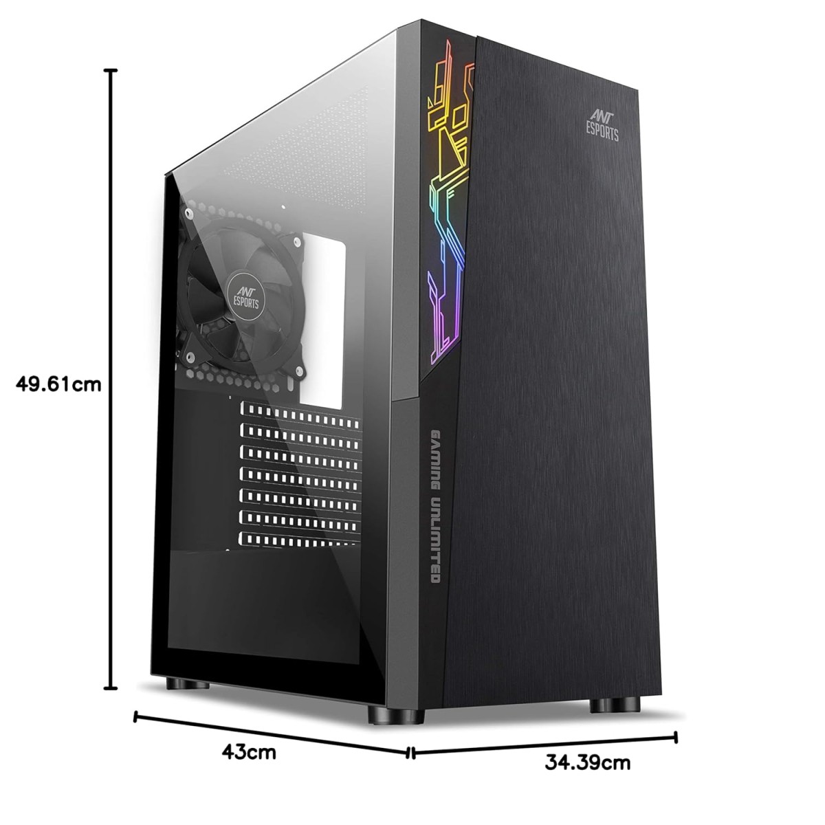Ant Esports ICE-100 Mid-Tower Computer Case/Gaming Cabinet - Black | Supports ATX, Micro-ATX, Mini-ITX | Pre-Installed 2 x 140mm Front Fans and 1 x 140 mm Rear Fan
