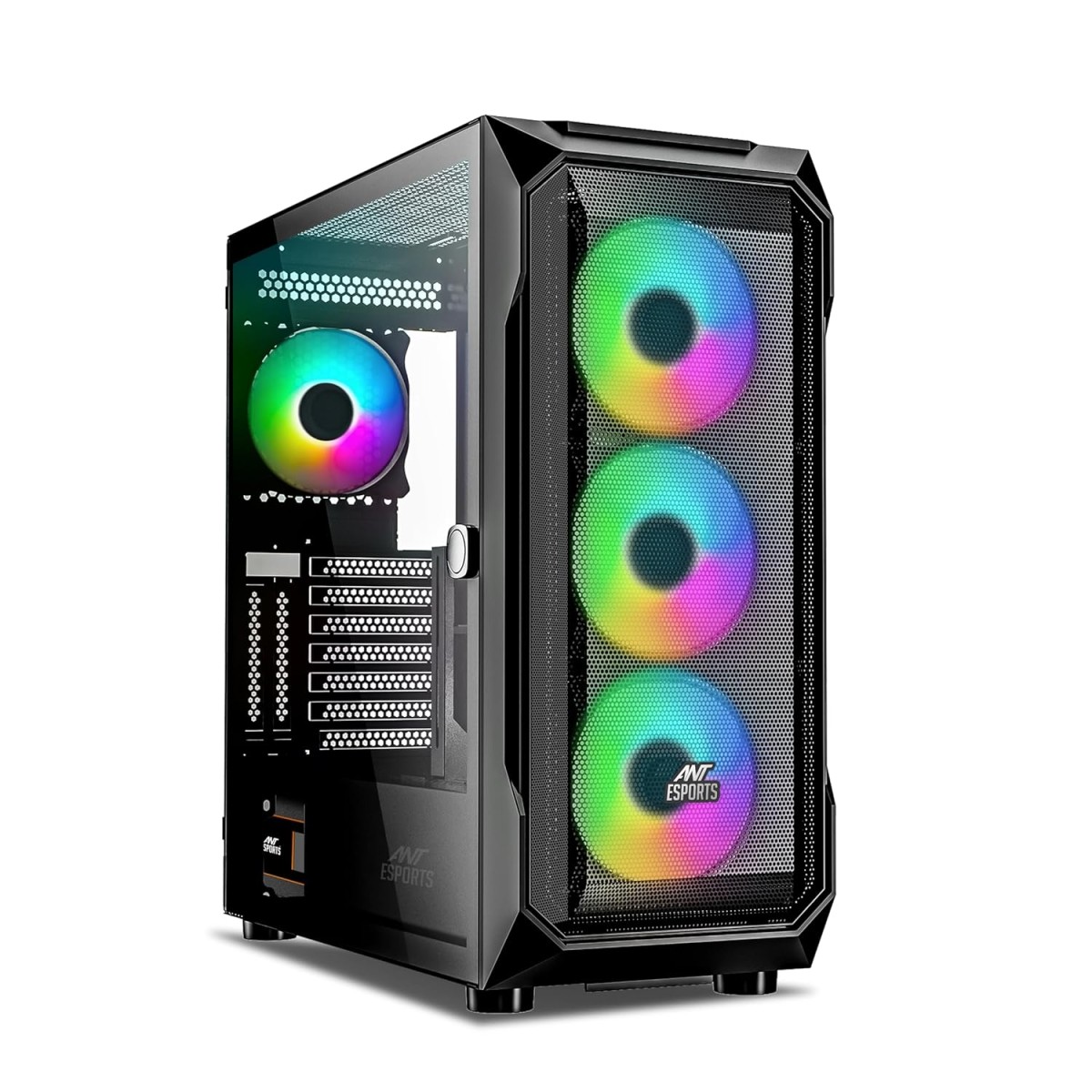 Ant Esports ICE-100 Mid-Tower Computer Case/Gaming Cabinet - Black | Supports ATX, Micro-ATX, Mini-ITX | Pre-Installed 2 x 140mm Front Fans and 1 x 140 mm Rear Fan