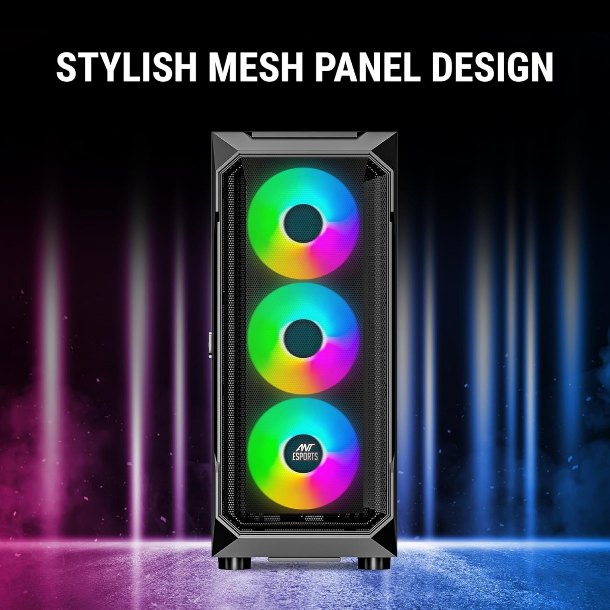 Ant Esports ICE-100 Mid-Tower Computer Case/Gaming Cabinet - Black | Supports ATX, Micro-ATX, Mini-ITX | Pre-Installed 2 x 140mm Front Fans and 1 x 140 mm Rear Fan