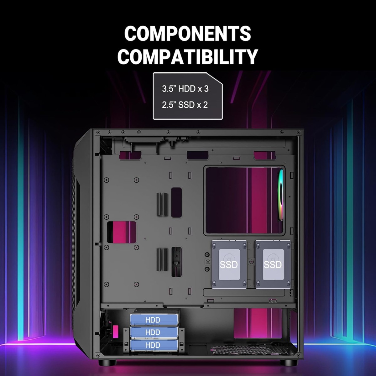 Ant Esports ICE-100 Mid-Tower Computer Case/Gaming Cabinet - Black | Supports ATX, Micro-ATX, Mini-ITX | Pre-Installed 2 x 140mm Front Fans and 1 x 140 mm Rear Fan