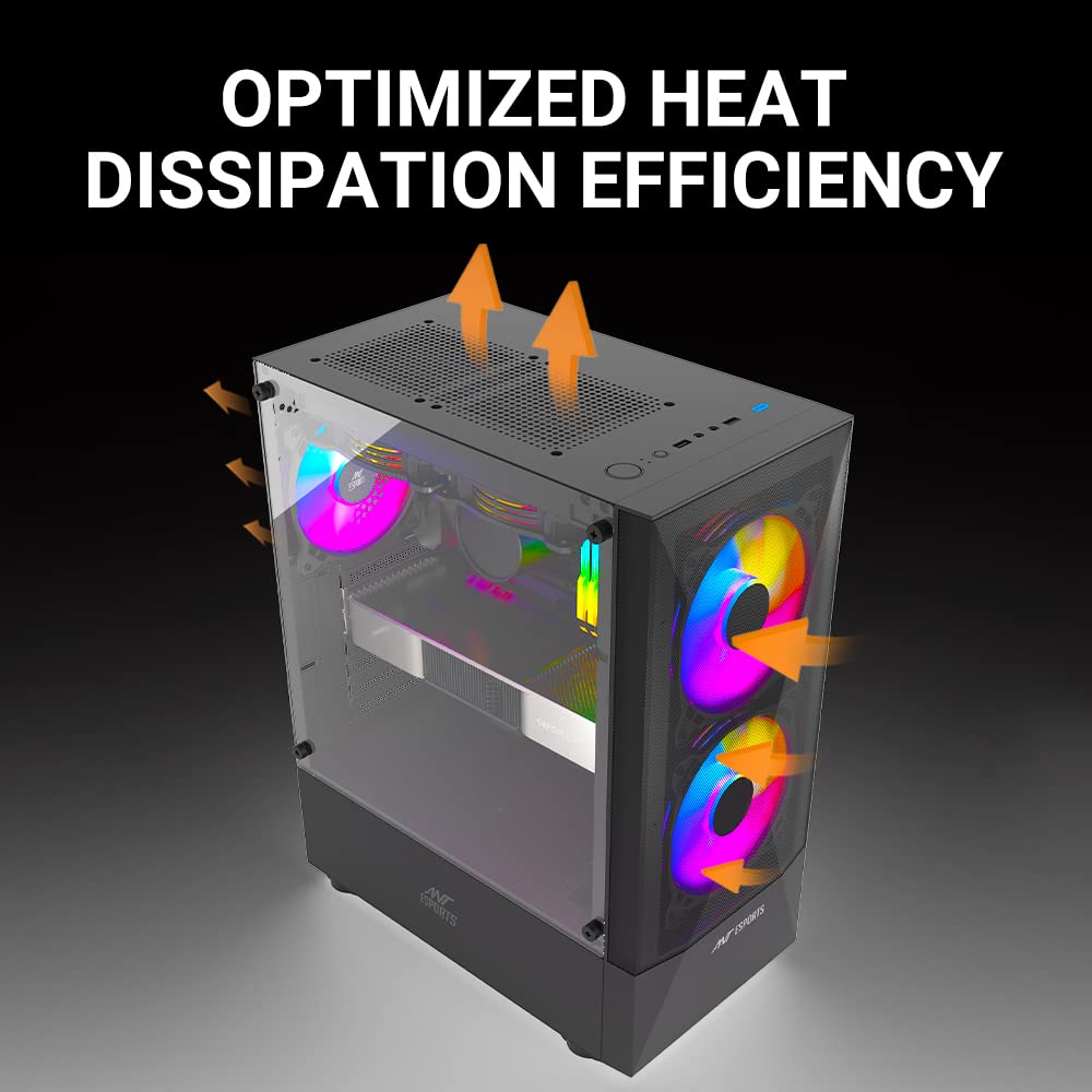 Ant Esports ICE-100 Mid-Tower Computer Case/Gaming Cabinet - Black | Supports ATX, Micro-ATX, Mini-ITX | Pre-Installed 2 x 140mm Front Fans and 1 x 140 mm Rear Fan