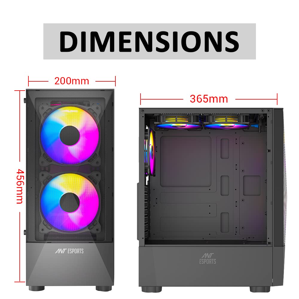 Ant Esports ICE-100 Mid-Tower Computer Case/Gaming Cabinet - Black | Supports ATX, Micro-ATX, Mini-ITX | Pre-Installed 2 x 140mm Front Fans and 1 x 140 mm Rear Fan