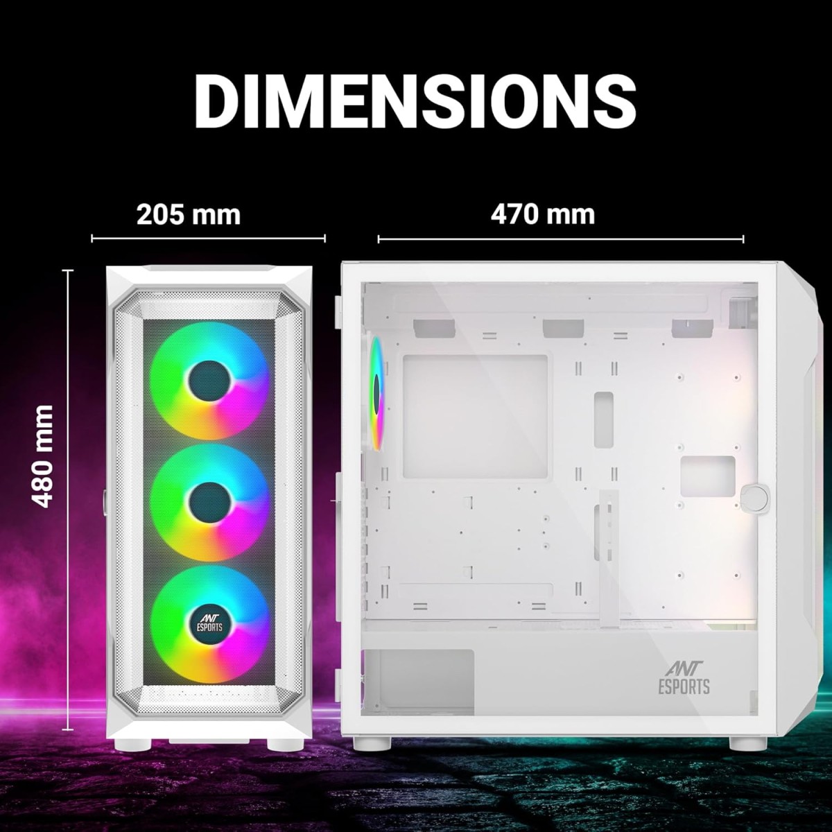 Ant Esports ICE-100 Mid-Tower Computer Case/Gaming Cabinet - Black | Supports ATX, Micro-ATX, Mini-ITX | Pre-Installed 2 x 140mm Front Fans and 1 x 140 mm Rear Fan