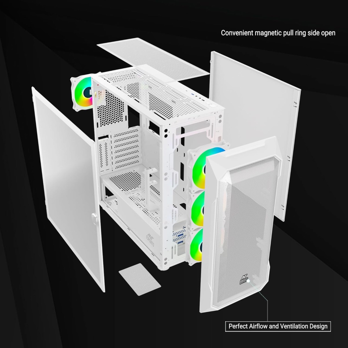 Ant Esports ICE-100 Mid-Tower Computer Case/Gaming Cabinet - Black | Supports ATX, Micro-ATX, Mini-ITX | Pre-Installed 2 x 140mm Front Fans and 1 x 140 mm Rear Fan