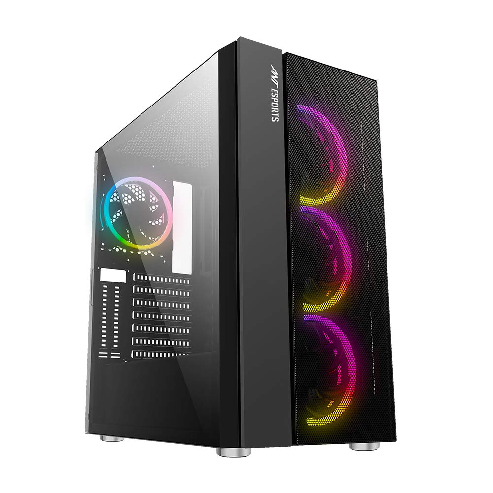 Ant Esports ICE-100 Mid-Tower Computer Case/Gaming Cabinet - Black | Supports ATX, Micro-ATX, Mini-ITX | Pre-Installed 2 x 140mm Front Fans and 1 x 140 mm Rear Fan