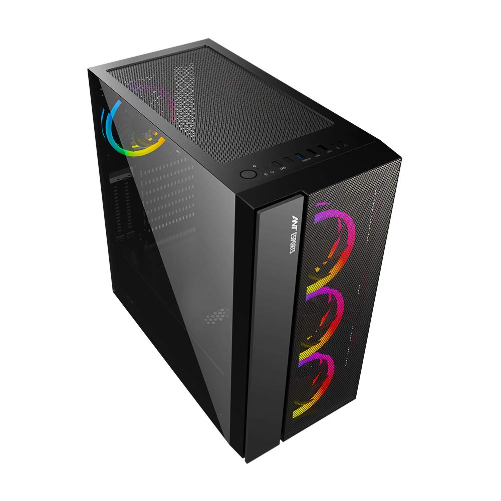 Ant Esports ICE-100 Mid-Tower Computer Case/Gaming Cabinet - Black | Supports ATX, Micro-ATX, Mini-ITX | Pre-Installed 2 x 140mm Front Fans and 1 x 140 mm Rear Fan
