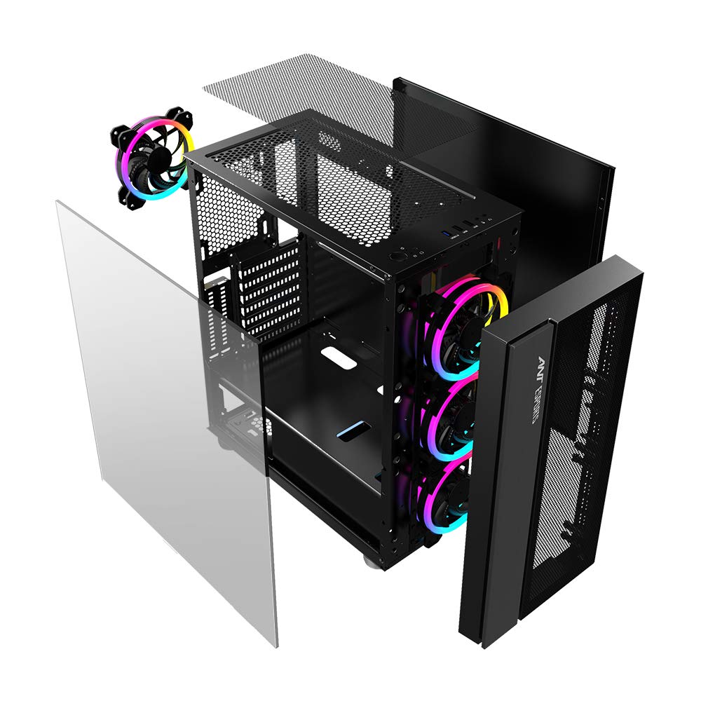 Ant Esports ICE-100 Mid-Tower Computer Case/Gaming Cabinet - Black | Supports ATX, Micro-ATX, Mini-ITX | Pre-Installed 2 x 140mm Front Fans and 1 x 140 mm Rear Fan