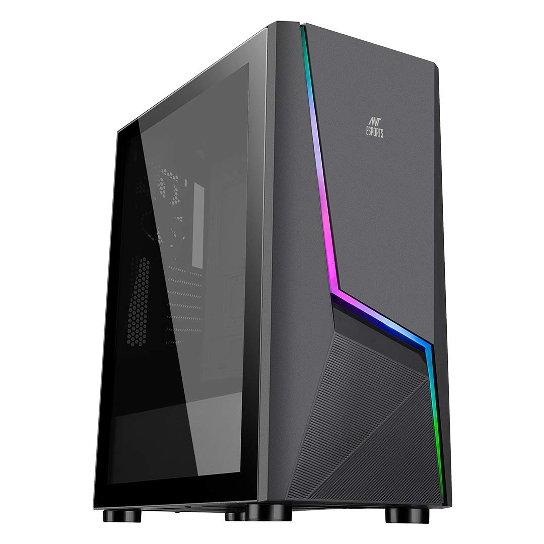 Ant Esports ICE-100 Mid-Tower Computer Case/Gaming Cabinet - Black | Supports ATX, Micro-ATX, Mini-ITX | Pre-Installed 2 x 140mm Front Fans and 1 x 140 mm Rear Fan