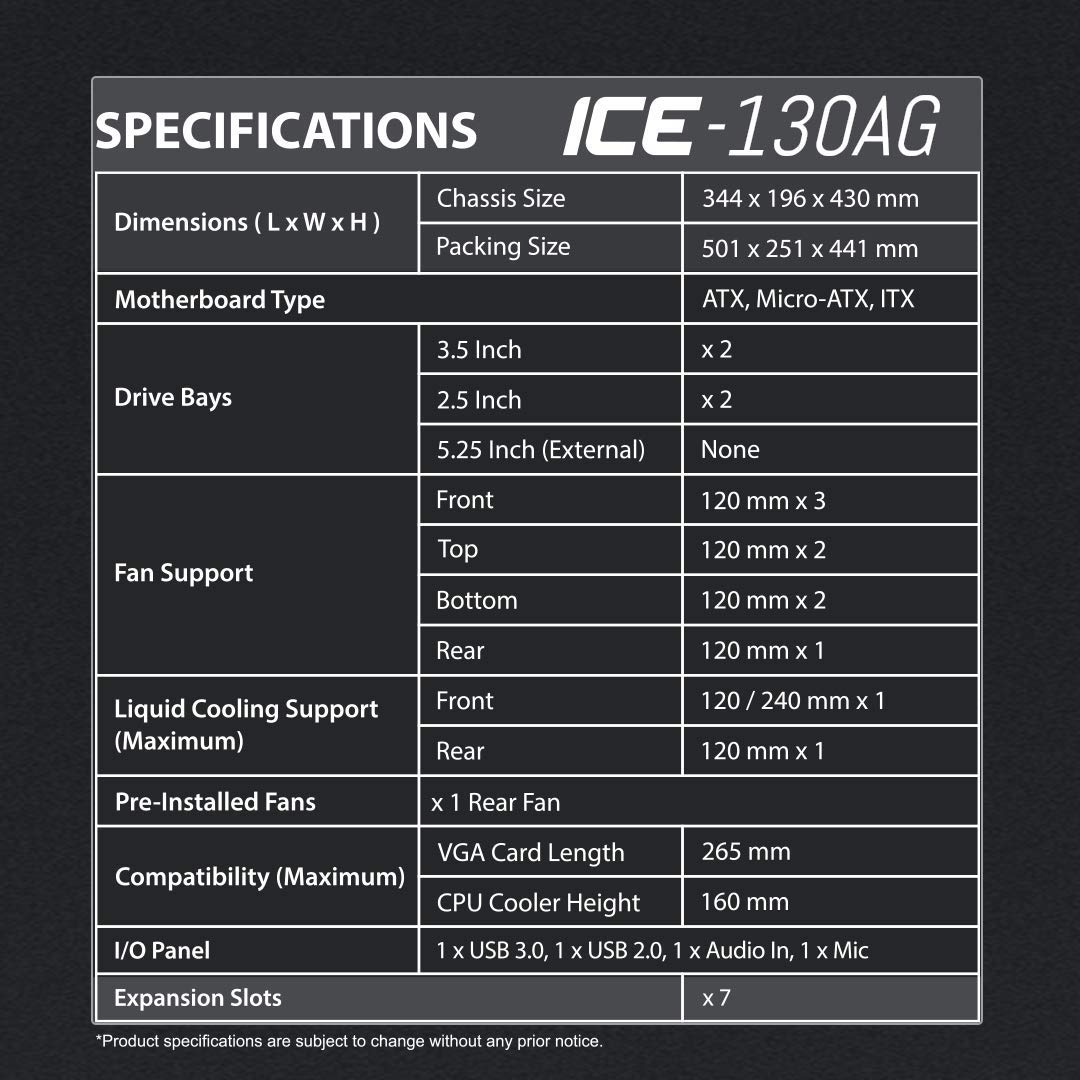Ant Esports ICE-100 Mid-Tower Computer Case/Gaming Cabinet - Black | Supports ATX, Micro-ATX, Mini-ITX | Pre-Installed 2 x 140mm Front Fans and 1 x 140 mm Rear Fan