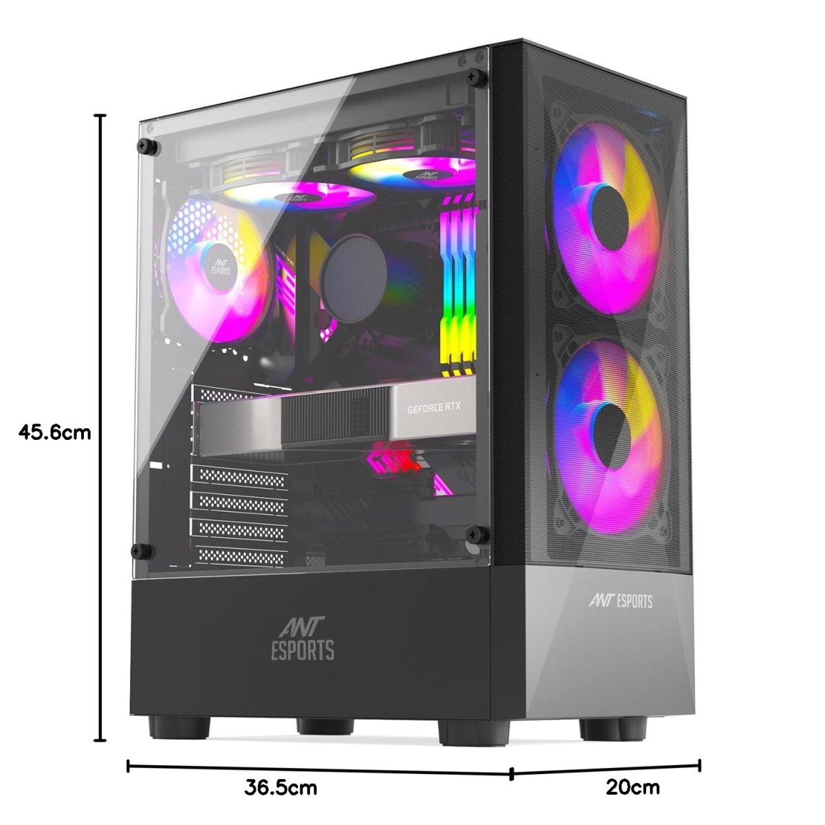 Ant Esports ICE-100 Mid-Tower Computer Case/Gaming Cabinet - Black | Supports ATX, Micro-ATX, Mini-ITX | Pre-Installed 2 x 140mm Front Fans and 1 x 140 mm Rear Fan