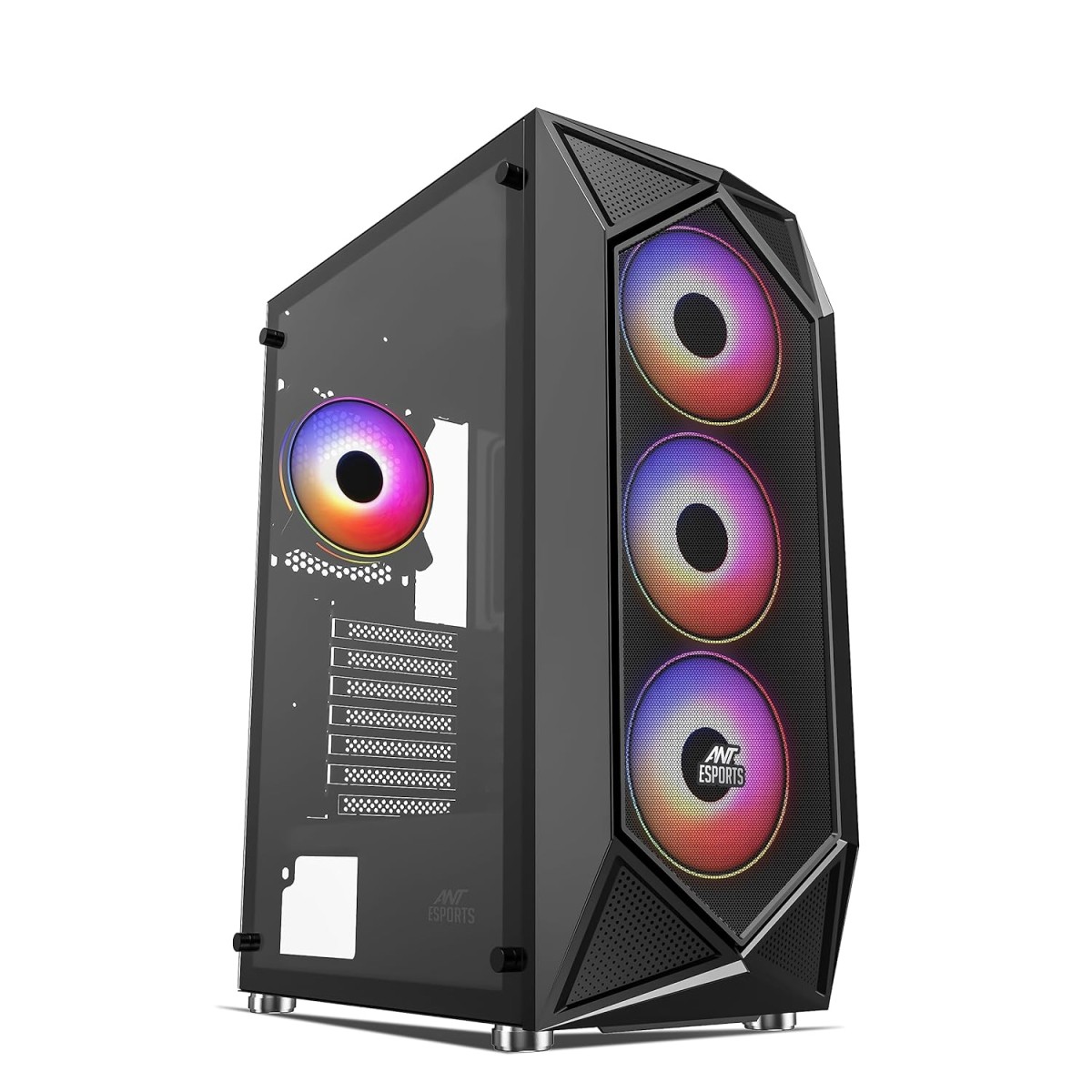 Ant Esports ICE-100 Mid-Tower Computer Case/Gaming Cabinet - Black | Supports ATX, Micro-ATX, Mini-ITX | Pre-Installed 2 x 140mm Front Fans and 1 x 140 mm Rear Fan