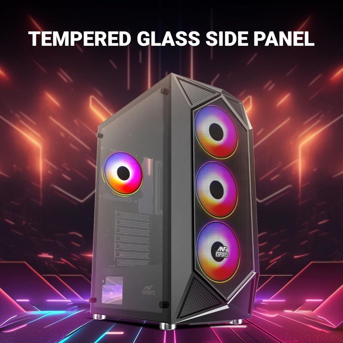 Ant Esports ICE-100 Mid-Tower Computer Case/Gaming Cabinet - Black | Supports ATX, Micro-ATX, Mini-ITX | Pre-Installed 2 x 140mm Front Fans and 1 x 140 mm Rear Fan