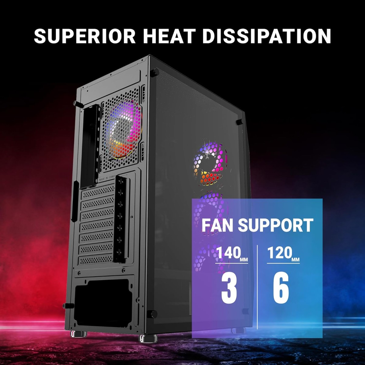 Ant Esports ICE-100 Mid-Tower Computer Case/Gaming Cabinet - Black | Supports ATX, Micro-ATX, Mini-ITX | Pre-Installed 2 x 140mm Front Fans and 1 x 140 mm Rear Fan