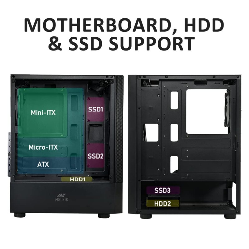 Ant Esports ICE-120AG Mid Tower Computer Case/Gaming Cabinet | Support ATX, Micro-ATX, Mini-ITX Motherboard with Pre-Installed 1 x 120 mm Black Rear Fan– Black Ant Esports ICE-120AG Mid Tower Computer Case/Gaming Cabinet | Support ATX, Micro-ATX, Mini-ITX Motherboard with Pre-Installed 1 x 120 mm Black Rear Fan– Black