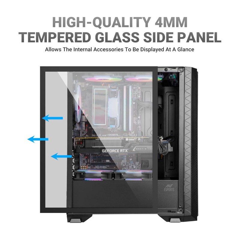 Ant Esports ICE-120AG Mid Tower Computer Case/Gaming Cabinet | Support ATX, Micro-ATX, Mini-ITX Motherboard with Pre-Installed 1 x 120 mm Black Rear Fan– Black Ant Esports ICE-120AG Mid Tower Computer Case/Gaming Cabinet | Support ATX, Micro-ATX, Mini-ITX Motherboard with Pre-Installed 1 x 120 mm Black Rear Fan– Black