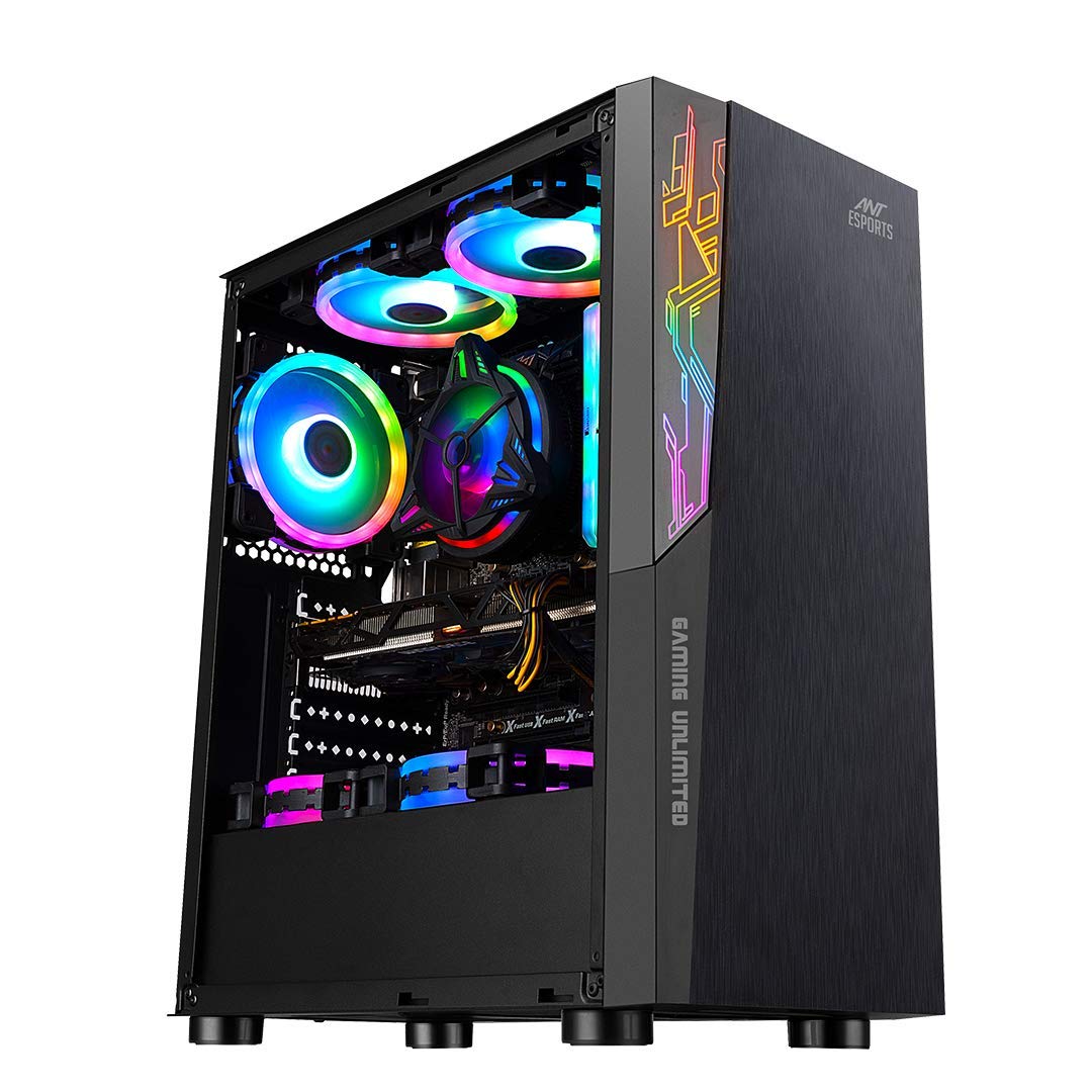 Ant Esports ICE-120AG Mid Tower Computer Case/Gaming Cabinet | Support ATX, Micro-ATX, Mini-ITX Motherboard with Pre-Installed 1 x 120 mm Black Rear Fan– Black