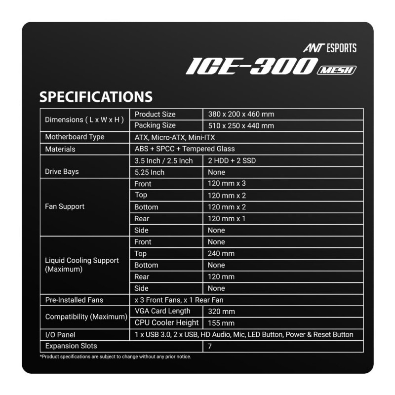 Ant Esports ICE-120AG Mid Tower Computer Case/Gaming Cabinet | Support ATX, Micro-ATX, Mini-ITX Motherboard with Pre-Installed 1 x 120 mm Black Rear Fan– Black Ant Esports ICE-120AG Mid Tower Computer Case/Gaming Cabinet | Support ATX, Micro-ATX, Mini-ITX Motherboard with Pre-Installed 1 x 120 mm Black Rear Fan– Black
