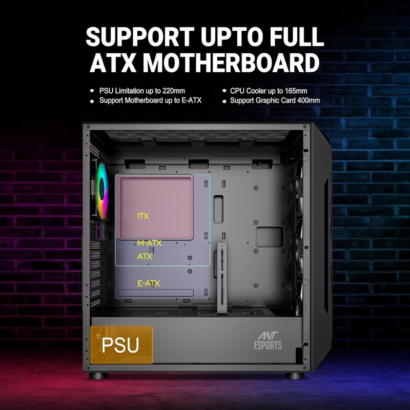 Ant Esports ICE-120AG Mid Tower Computer Case/Gaming Cabinet | Support ATX, Micro-ATX, Mini-ITX Motherboard with Pre-Installed 1 x 120 mm Black Rear Fan– Black Ant Esports ICE-120AG Mid Tower Computer Case/Gaming Cabinet | Support ATX, Micro-ATX, Mini-ITX Motherboard with Pre-Installed 1 x 120 mm Black Rear Fan– Black