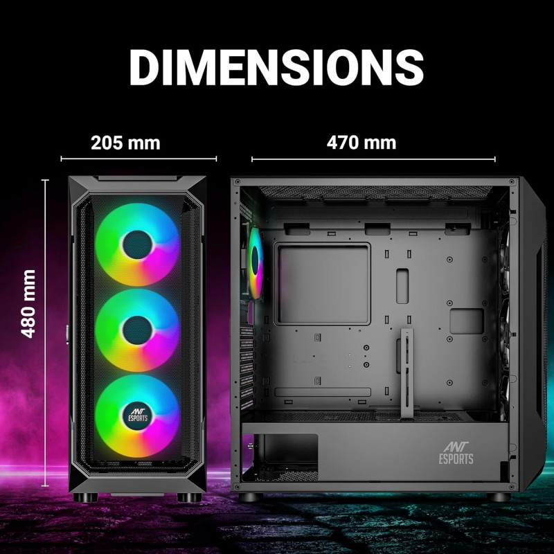 Ant Esports ICE-120AG Mid Tower Computer Case/Gaming Cabinet | Support ATX, Micro-ATX, Mini-ITX Motherboard with Pre-Installed 1 x 120 mm Black Rear Fan– Black Ant Esports ICE-120AG Mid Tower Computer Case/Gaming Cabinet | Support ATX, Micro-ATX, Mini-ITX Motherboard with Pre-Installed 1 x 120 mm Black Rear Fan– Black