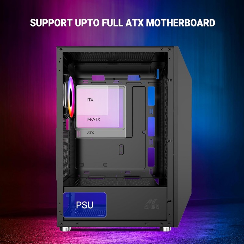 Ant Esports ICE-120AG Mid Tower Computer Case/Gaming Cabinet | Support ATX, Micro-ATX, Mini-ITX Motherboard with Pre-Installed 1 x 120 mm Black Rear Fan– Black Ant Esports ICE-120AG Mid Tower Computer Case/Gaming Cabinet | Support ATX, Micro-ATX, Mini-ITX Motherboard with Pre-Installed 1 x 120 mm Black Rear Fan– Black