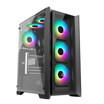 Ant Esports ICE-170TG Mid-Tower Computer Case/Gaming Cabinet - Black | Support ATX, Micro-ATX, ITX | Pre-Installed 3 Front Fans & 1 Rear Fan