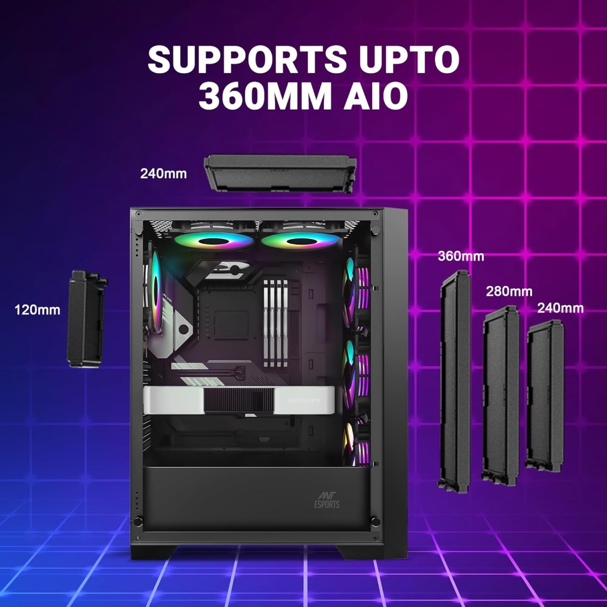 Ant Esports ICE-170TG Mid-Tower Computer Case/Gaming Cabinet - Black | Support ATX, Micro-ATX, ITX | Pre-Installed 3 Front Fans & 1 Rear Fan