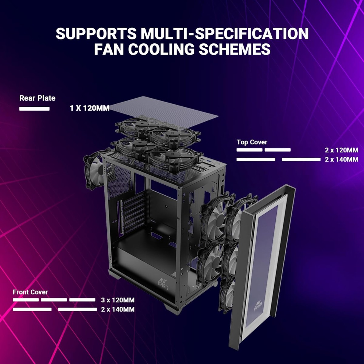 Ant Esports ICE-170TG Mid-Tower Computer Case/Gaming Cabinet - Black | Support ATX, Micro-ATX, ITX | Pre-Installed 3 Front Fans & 1 Rear Fan