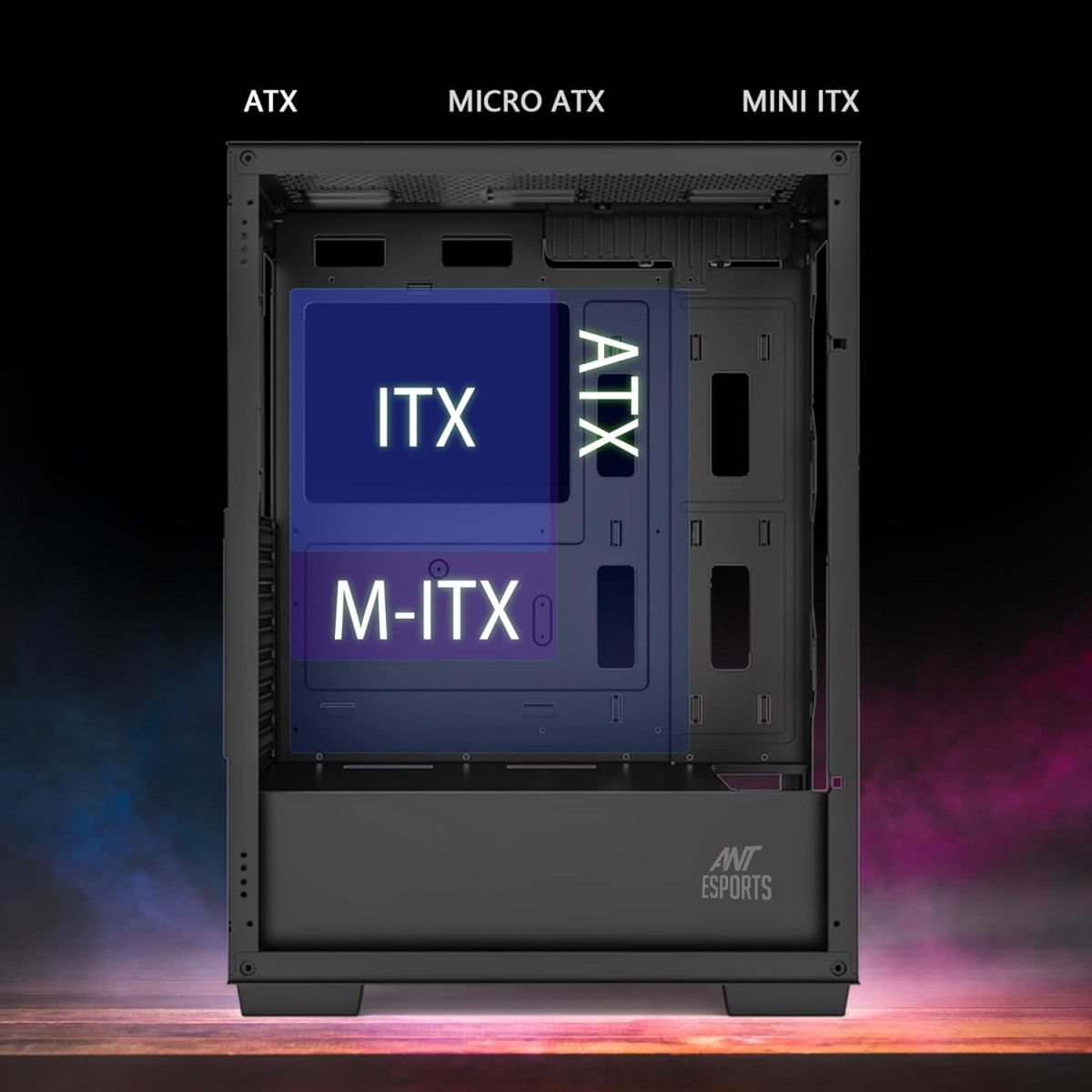 Ant Esports ICE-170TG Mid-Tower Computer Case/Gaming Cabinet - Black | Support ATX, Micro-ATX, ITX | Pre-Installed 3 Front Fans & 1 Rear Fan